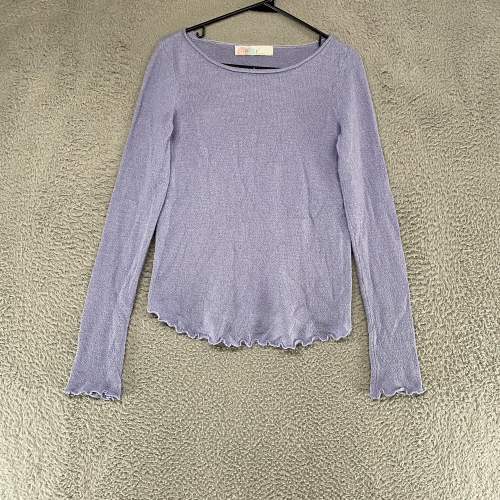 FP Beach Sweater Top Womens Small Lavender Boat Neck Lettuce Ruffle Lightweight